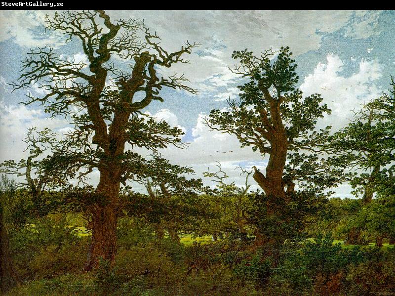 Caspar David Friedrich Landscape with Oak Trees and a Hunter